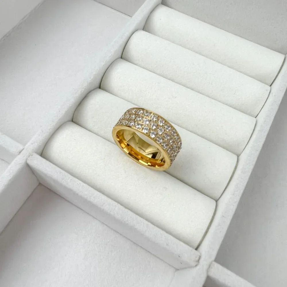 Gold Plated Full Eternity Wide Band Ring Chunky Ring For Women Gold Plated Ring - Picture 7 of 7